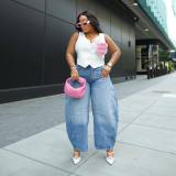 Women Summer Retro Denim Wide-leg Pants