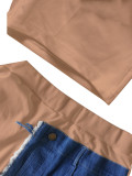 Women Casual Denim Patchwork Short-sleeved Top and Shorts Two-piece Set