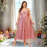 Plus Size Women Holidays Mesh Suspender Maxi Dress