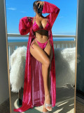 Women Long Sleeve Blouse Lace-Up Bikini Swimwear  Set