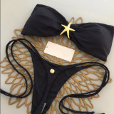 Women Sexy Bikini Solid Metal Two Pieces Swimwear
