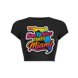 Women Summer Printed Short Sleeve Letter Round Neck Top