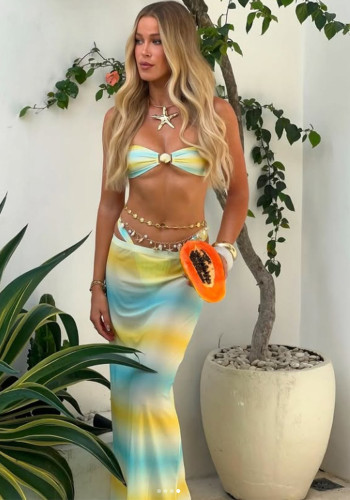 Women Beachwear Sexy Hot Spring Holidays Beach Dress Two-Piece Set