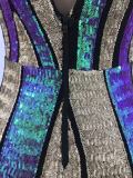 Women contrast sequined backless v-neck sexy dress