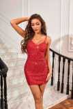 Women Solid Sleeveless Suspender Bodycon Sequin Dress