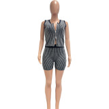 Women Knitting Zipper Top and Shorts Casual Two-piece Set