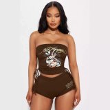Women Print Chest wrap Top and shorts two-piece set