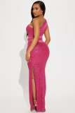 Women see-through mesh sequined sexy backless slash shoulder evening dress