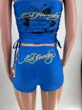 Women Print Chest wrap Top and shorts two-piece set