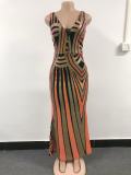 Women contrast sequined backless v-neck sexy dress