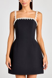 Summer Sexy Beaded Strap Solid Color Mini Dress