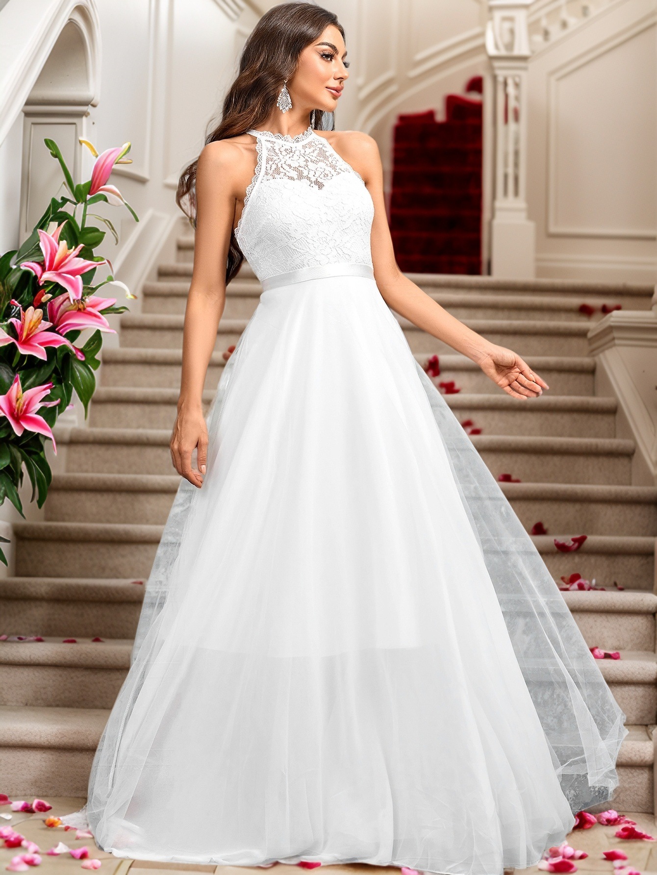 Halter Neck Formal Party Dress Evening/Wedding/Birthday Princess Gown