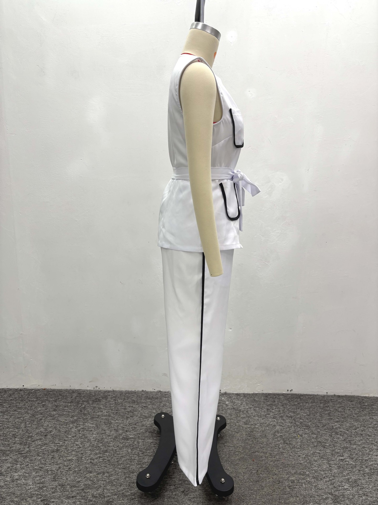 Contrast Color Pocket Chic Elegant Belt Vest & Pants African Women's Two-Piece Set