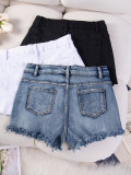 Sexy Casual High-Waist Plus Size Ripped Denim Shorts