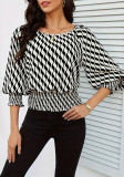 Spring Women's Lantern Sleeve Top & Slim Waist Contrast Print Long Sleeve T-Shirt