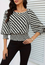 Spring Women's Lantern Sleeve Top & Slim Waist Contrast Print Long Sleeve T-Shirt