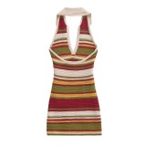Autumn Sleeveless Slim Sexy Low-Back Halter Neck Knit Mini Dress
