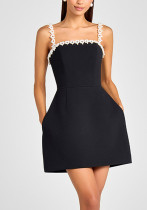 Summer Sexy Beaded Strap Solid Color Mini Dress