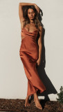 Women's Fashionable Sexy Strap Low-Back Solid Color Long Dress