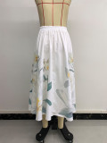 Button-Decorated Holiday Casual Floral Print A-Line Skirt