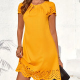 Solid Color Spring Summer Short Sleeve A-Line Mini Dress