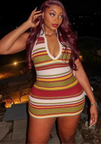 Autumn Sleeveless Slim Sexy Low-Back Halter Neck Knit Mini Dress Autumn Sleeveless Slim Sexy Low-Back Halter Neck Knit Mini Dress