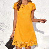 Solid Color Spring Summer Short Sleeve A-Line Mini Dress