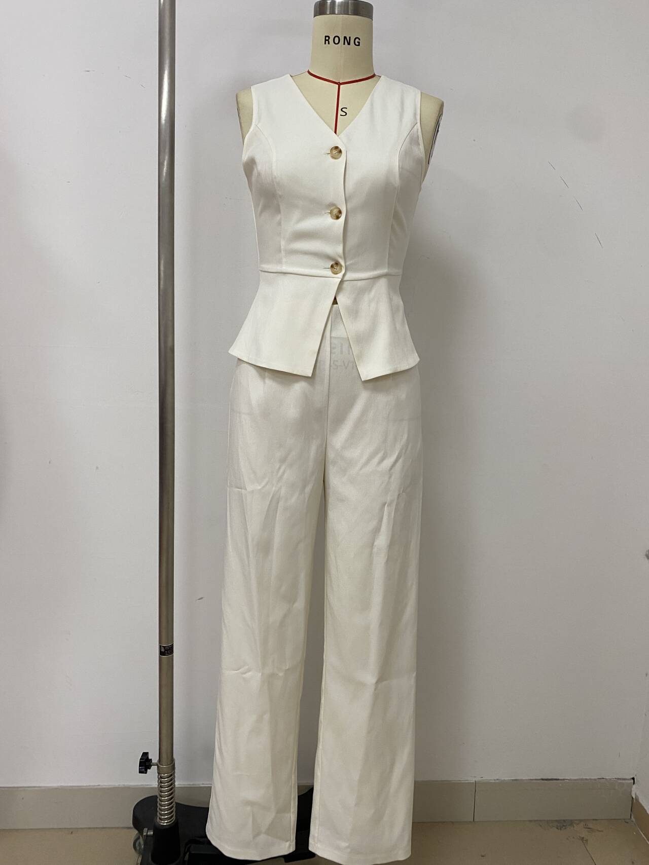 Summer Solid V-Neck Sleeveless Slim Vest High-Waist Trousers Two-Piece Set