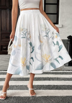 Button-Decorated Holiday Casual Floral Print A-Line Skirt