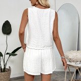 Summer Women's Casual Embroidered Sleeveless Vest Shorts Two-Piece Set
