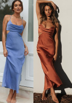 Women's Fashionable Sexy Strap Low-Back Solid Color Long Dress