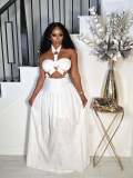Fashion Women's Strap Halter Neck Padded Strapless Top Maxi Skirt Two-Piece Set