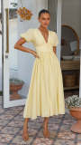 Women's Solid Color V-Neck Long uff Sleeve Maxi Dress