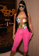 Women's Spring Summer Printed Ring Patchwork Strapless Top & Three-Quarter Pants Set