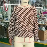 Spring Women's Lantern Sleeve Top & Slim Waist Contrast Print Long Sleeve T-Shirt