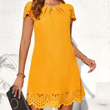 Solid Color Spring Summer Short Sleeve A-Line Mini Dress