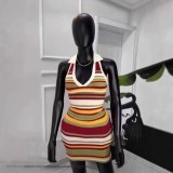 Autumn Sleeveless Slim Sexy Low-Back Halter Neck Knit Mini Dress