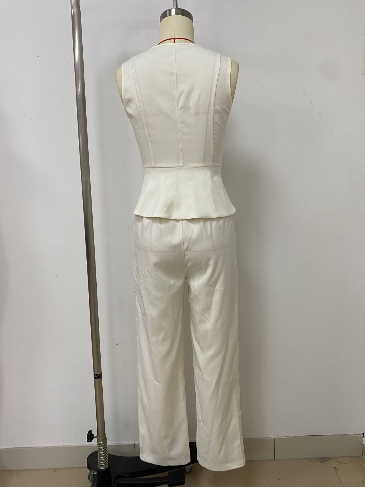 Summer Solid V-Neck Sleeveless Slim Vest High-Waist Trousers Two-Piece Set