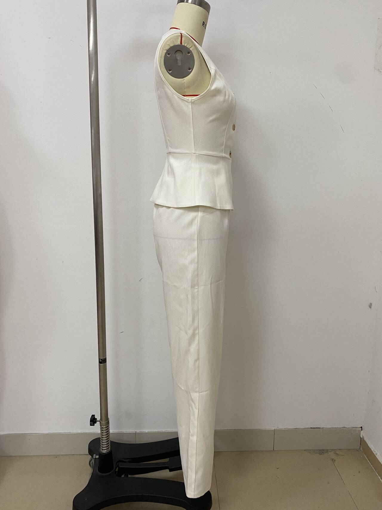 Summer Solid V-Neck Sleeveless Slim Vest High-Waist Trousers Two-Piece Set