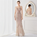 Elegant Shining Sequin v Neck Strapless Slim Formal Cocktail Party Gown