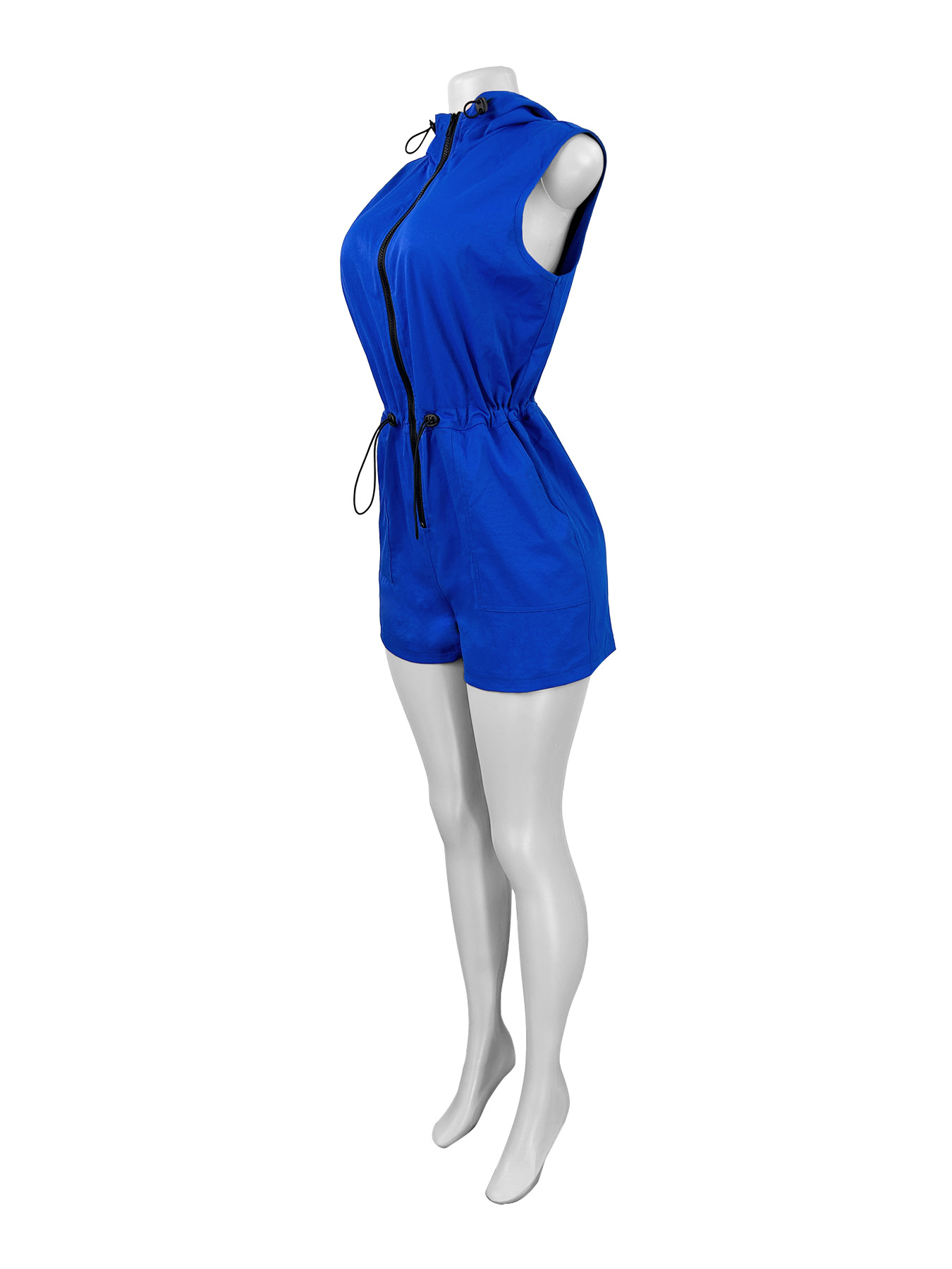 Zipper Sleeveless Drawstring Pocket Jumpsuit for Everyday Wear