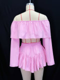 Women summer solid top and pleated skirt two-piece set