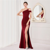 Spring Elegant One Shoulder Slit Cocktail Eevening Dress