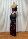 Women's Fashion Sexy Strapless Slim Low-Back Bodycon Long Dress