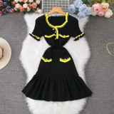 Women's Summer Fashion U-Neck Short Sleeve Ruffle Knit Dress