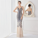 Elegant Shining Sequin v Neck Strapless Slim Formal Cocktail Party Gown