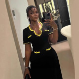 Women's Summer Fashion U-Neck Short Sleeve Ruffle Knit Dress