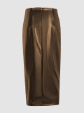 Women's High-Waist Slit PU Leather Skirt
