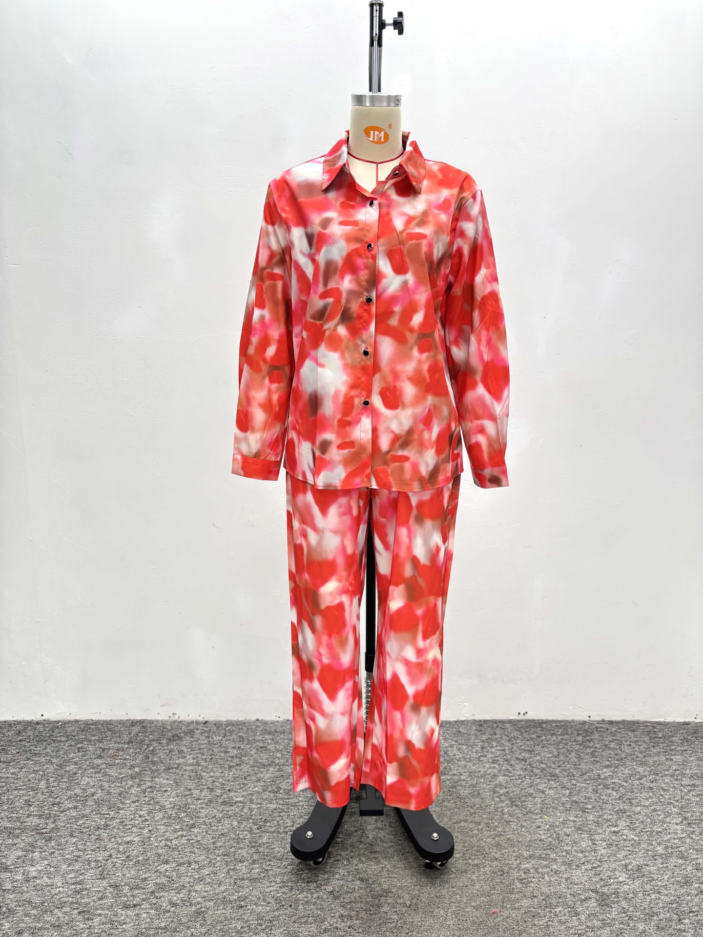 Long-Sleeved Gradient Print Shirt & Wide-Leg Pants African Women's Two-Piece Set