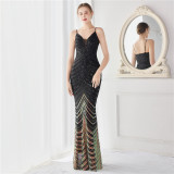 Elegant Shining Sequin v Neck Strapless Slim Formal Cocktail Party Gown